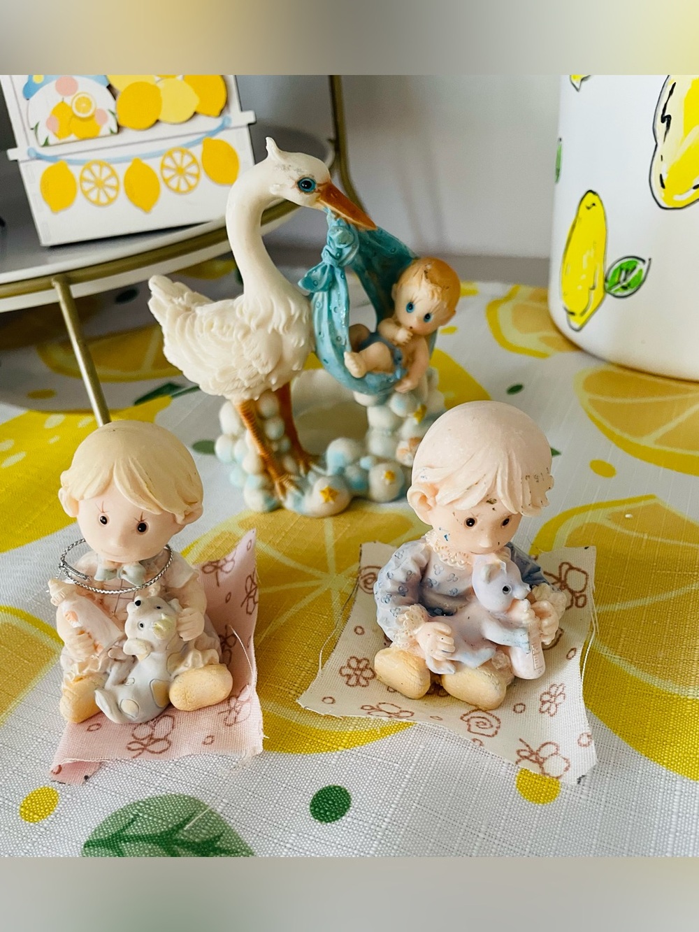 Babies Figurines Set in Pastel Blue, Cream and Pink. 90’s